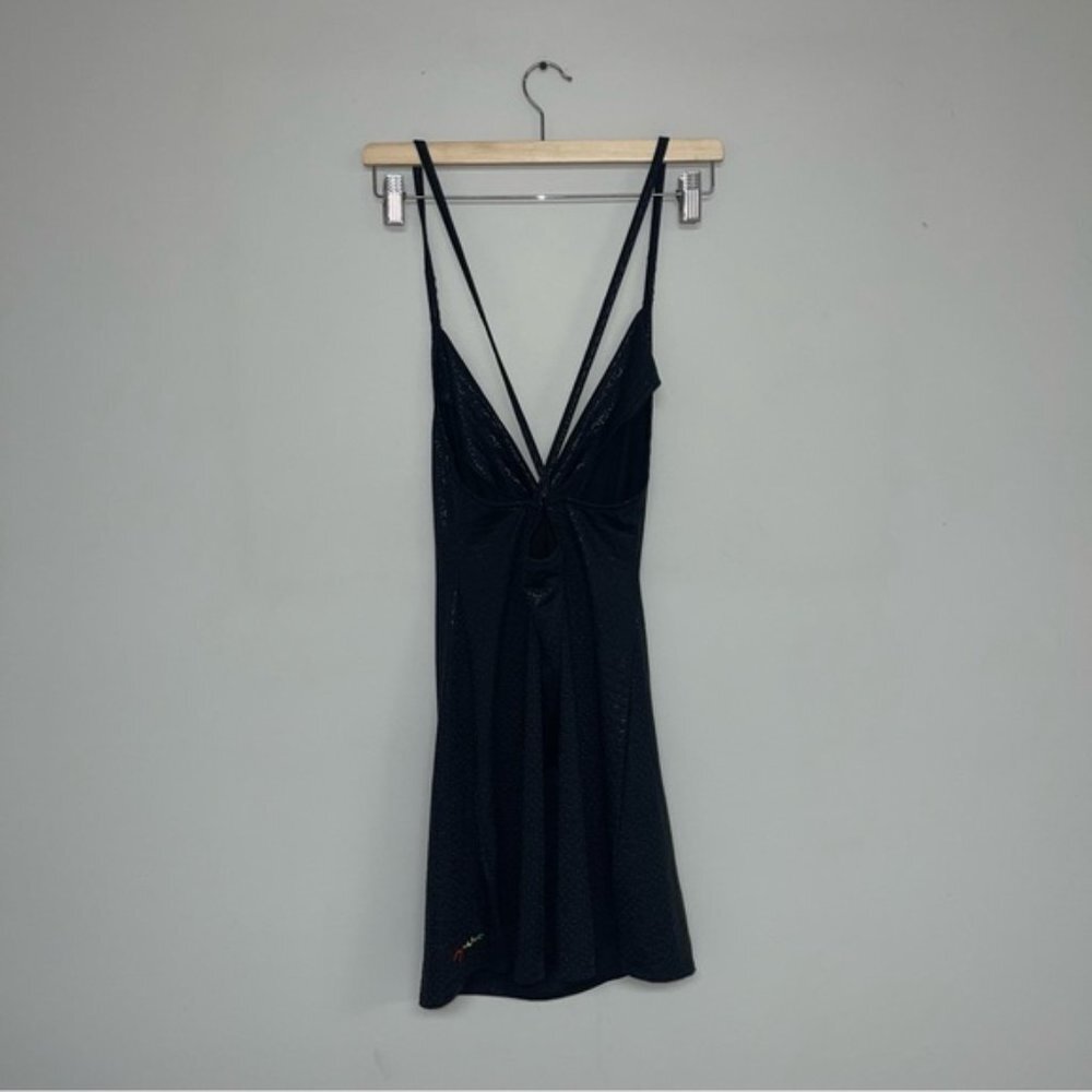COOGI Swim Cover Up Dress Women's Size Large Black Shiny Cross Over Mini Vintage - Picture 5 of 7